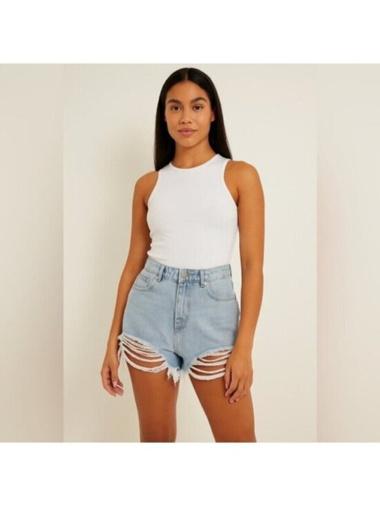 Missguided Pants - Missguided Extreme Rip Hem High-Waist Denim Shorts - Size US 8